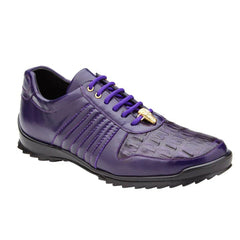 Men's Belvedere Astor Soft Calf & Caiman Crocodile Hornback Dress Sneaker in Purple