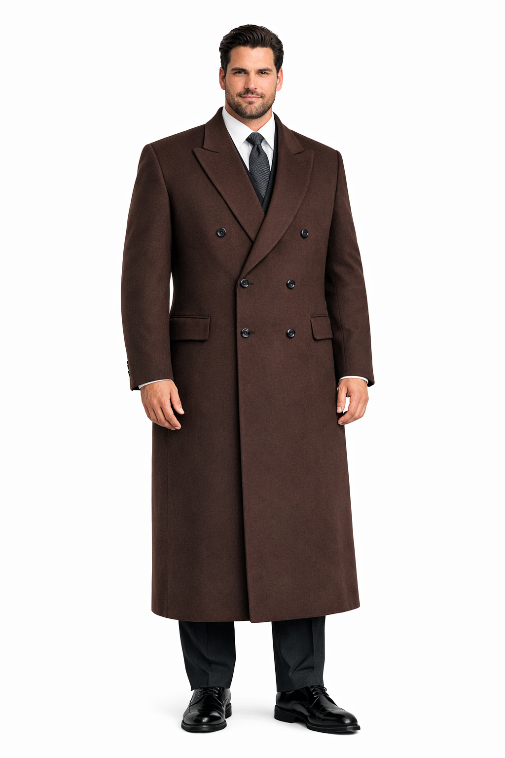 Authentic Fully Lined Double Breasted men's Wool Blend Long Dress Coat