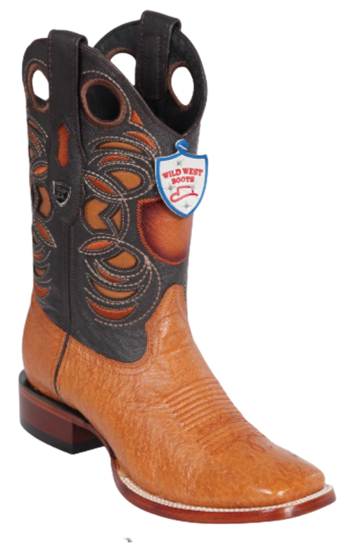 Wild West Botas de Panza de Avestruz Horma Square Toe Miel 1   - from alligatorwarehouse.com
