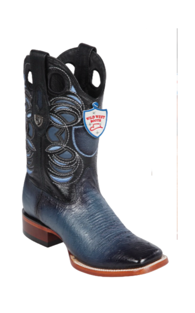Wild West Botas de Panza de Avestruz Horma Square Toe Blue Jeans 1   - from alligatorwarehouse.com