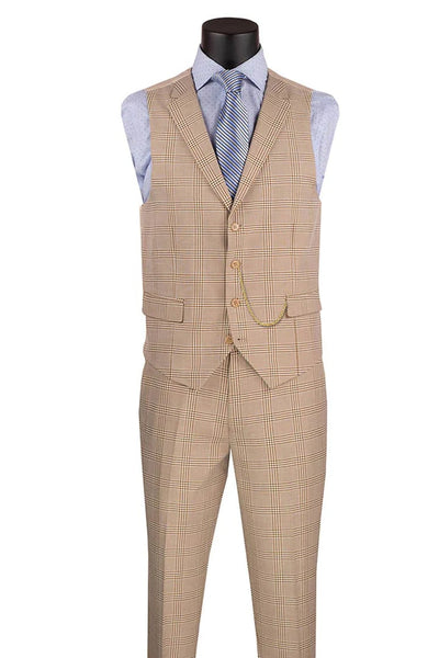 Tan Suits For Wedding - Tan Groomsmen Suits - Tan Plaid  Tuxedo 2   - from alligatorwarehouse.com