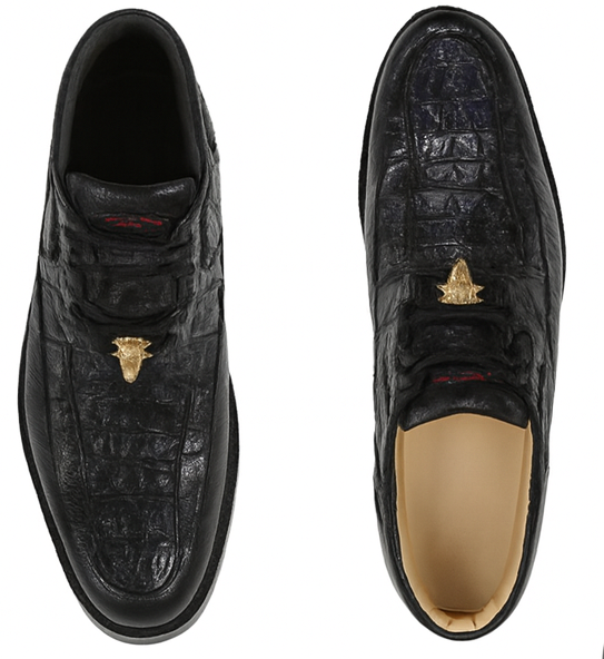 Los Altos Casual Black Caiman Belly & Ostrich Shoes