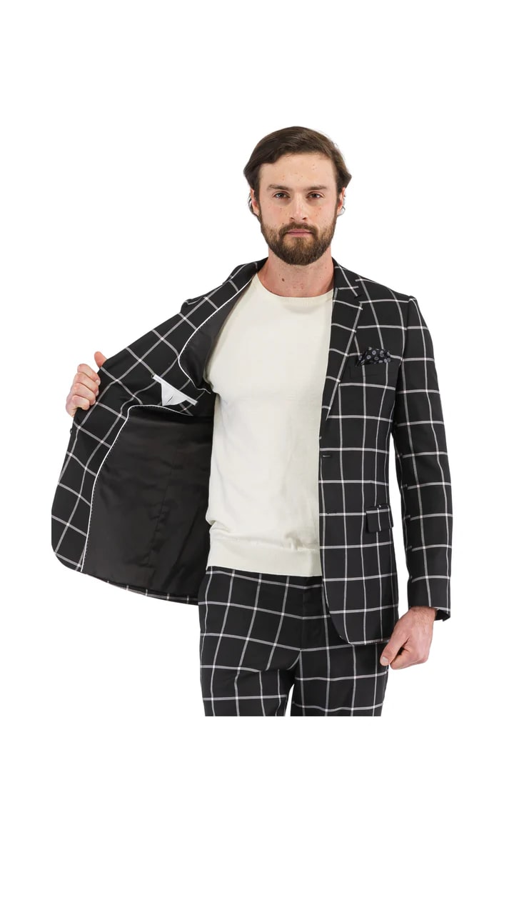 Harvy Mens Fit Black Check Plaid Suit