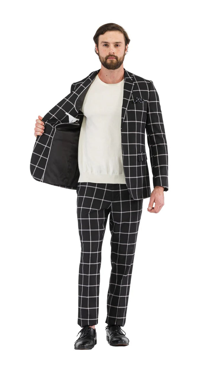 Harvy Mens Fit Black Check Plaid Suit