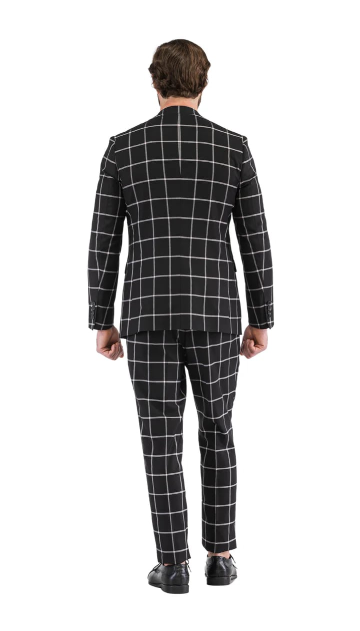 Harvy Mens Fit Black Check Plaid Suit