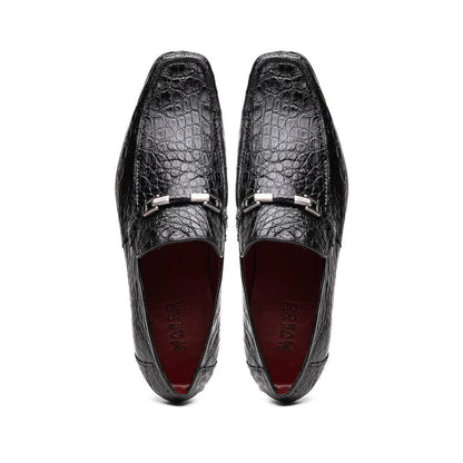 Marco Di Milano Fabro Men's Shoes Black Exotic Crocodile Horsebit Loafers