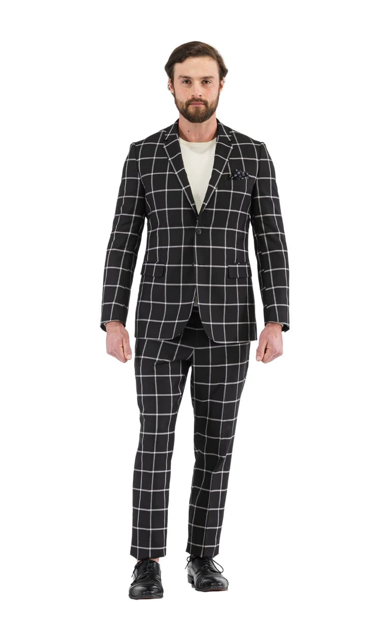 Harvy Mens Fit Black Check Plaid Suit