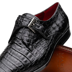 Marco Di Milano Rovigo Men' Shoes Black Genuine Caiman Crocodile Dress Single Monk-strap Loafers