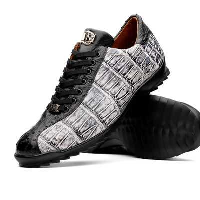 Marco Di Milano Saulo Men's Shoes Black & Newspaper Exotic Ostich / Alligator Casual Sneakers 1 SAULO_ALLIGATOR-OSTRICH_NEWSPAPER_8  - from alligatorwarehouse.com