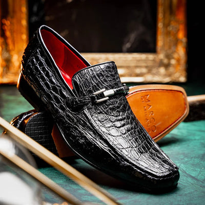 Marco Di Milano Fabro Men's Shoes Black Exotic Crocodile Horsebit Loafers 7 FABRO-TIN_CAIMAN_BLACK_8  - from alligatorwarehouse.com