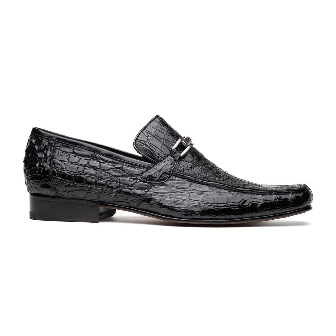 Marco Di Milano Fabro Men's Shoes Black Exotic Crocodile Horsebit Loafers