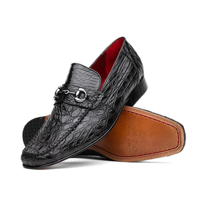 Marco Di Milano Landro Men's Shoes Black Exotic Crocodile Horsebit Loafers 1 LANDRO_FLANK YAKAREI_BLACK_10.5  - from alligatorwarehouse.com