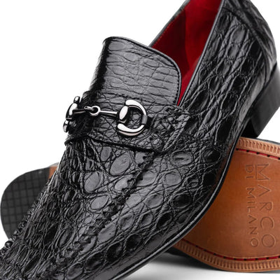 Marco Di Milano Landro Men's Shoes Black Exotic Crocodile Horsebit Loafers 4 LANDRO_FLANK YAKAREI_BLACK_10.5  - from alligatorwarehouse.com