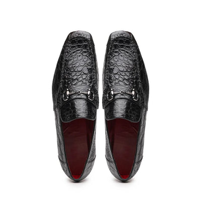 Marco Di Milano Landro Men's Shoes Black Exotic Crocodile Horsebit Loafers 3 LANDRO_FLANK YAKAREI_BLACK_10.5  - from alligatorwarehouse.com