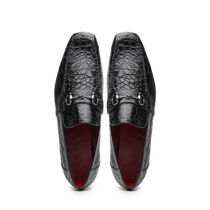 Marco Di Milano Landro Men's Shoes Black Exotic Crocodile Horsebit Loafers