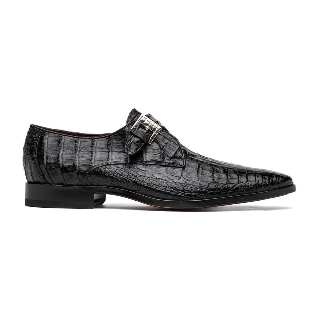 Marco Di Milano Rovigo Men' Shoes Black Genuine Caiman Crocodile Dress Single Monk-strap Loafers