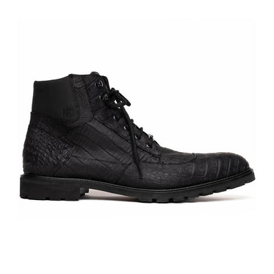 Marco Di Milano Leoni Men's Shoes Oil Black Genuine Caiman Crocodile Rugged Boots 2 LEONI_CAIMAN FUSCUS_OIL BLACK_8  - from alligatorwarehouse.com