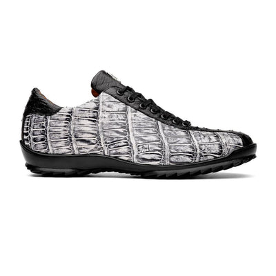 Marco Di Milano Saulo Men's Shoes Black & Newspaper Exotic Ostich / Alligator Casual Sneakers 2 SAULO_ALLIGATOR-OSTRICH_NEWSPAPER_8  - from alligatorwarehouse.com