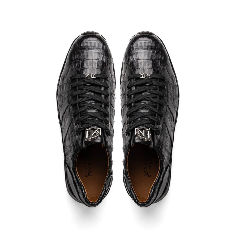 Marco Di Milano Nino Men's Shoes Black Sleek Genuine Caiman Crocodile Fashion Sneaker