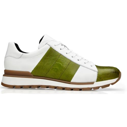 Belvedere  Blake Lime Green / White Genuine Ostrich Leg  Soft Calf Casual Sneakers