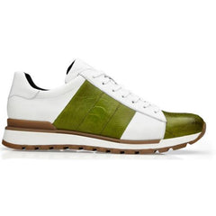 Belvedere  Blake Lime Green / White Genuine Ostrich Leg  Soft Calf Casual Sneakers