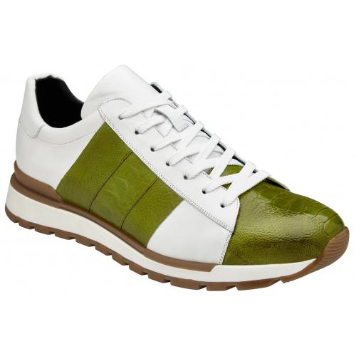 Belvedere  Blake Lime Green / White Genuine Ostrich Leg  Soft Calf Casual Sneakers