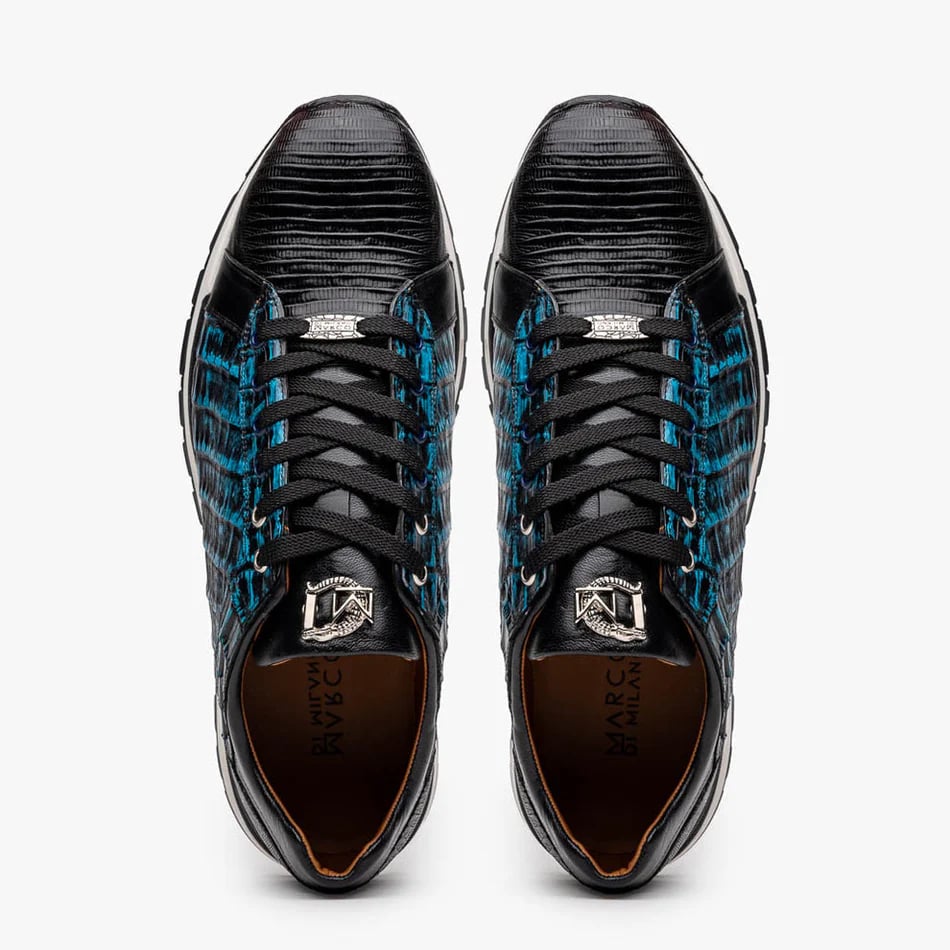 Marco Di Milano Portici Men's Shoes Blue & Black Exotic Lizard / Crocodile Casual Sneakers