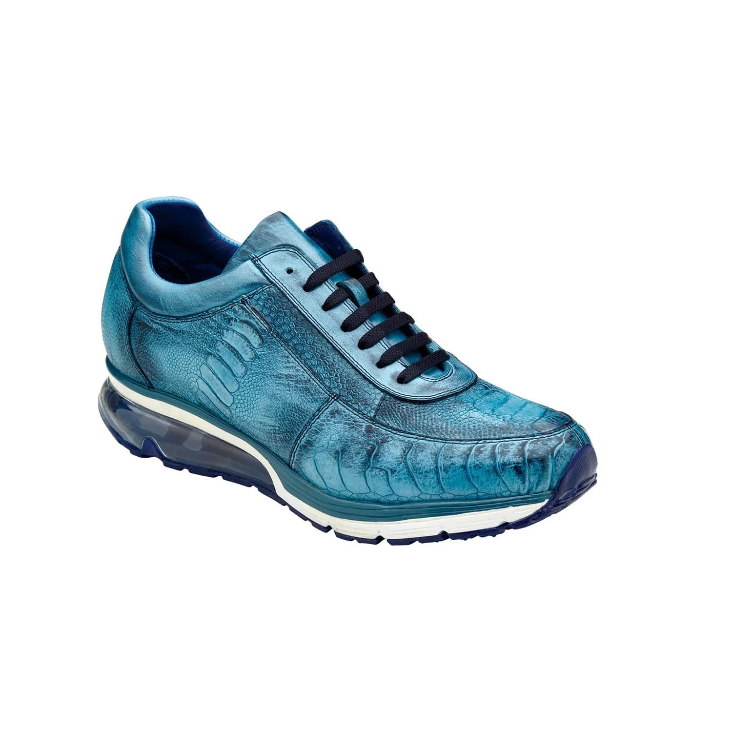 Belvedere Todd Men's Shoes Ocean Blue Exotic Genuine Ostrich Casual Sneakers 1 MEN E02 ANT. OCEAN BLUE-M-06  - from alligatorwarehouse.com