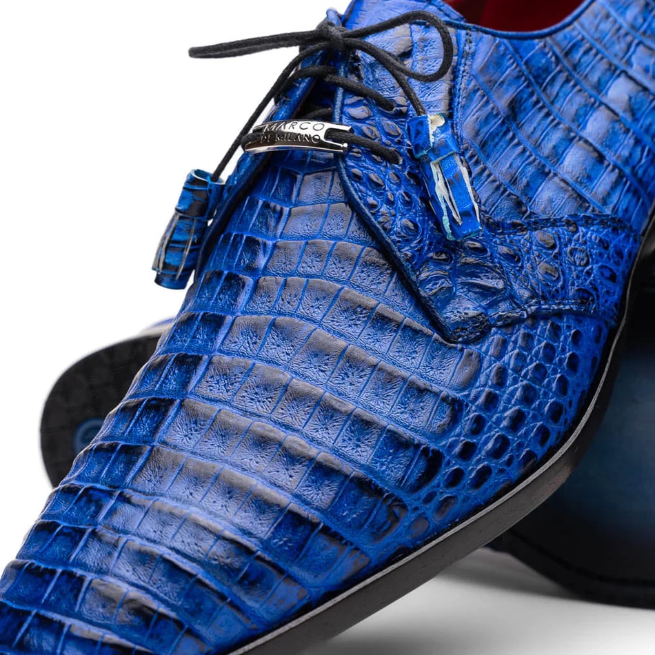 Marco Di Milano Lacio Men's Shoes Electric Blue Genuine Caiman Crocodile Dress Derby Oxfords