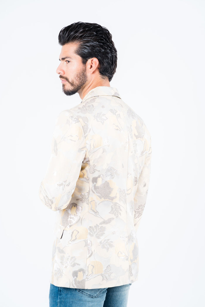 Men’s Elegant Beige Floral Print Blazer with Double Buttons