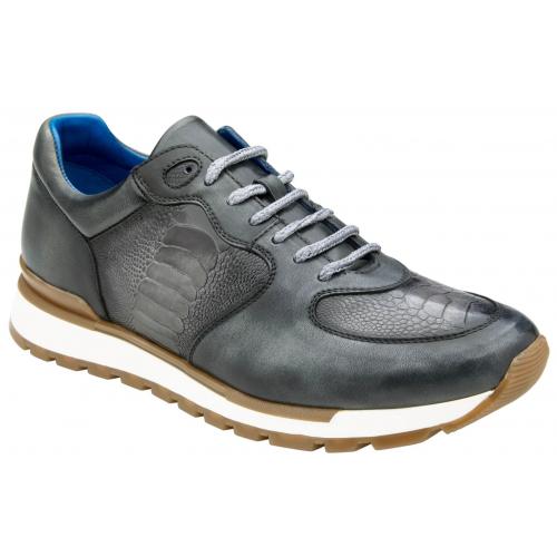 Belvedere Bobo Antique Light Gray Genuine Ostrich Leg  Soft Calfskin Casual Sneakers 2 MEN G01 ANT.LIGHTGRAY-M-06  - from alligatorwarehouse.com