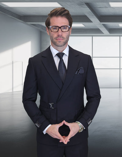 2PC Italian Super 200's Wool Suit Modern Fit in Black