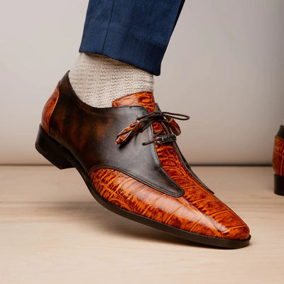 Marco Di Milano Anzio Exotic Alligator & Calfskin Leather Brandy Oxfords 2 ANZIO_ALLIGATOR_BRANDY_8  - from alligatorwarehouse.com