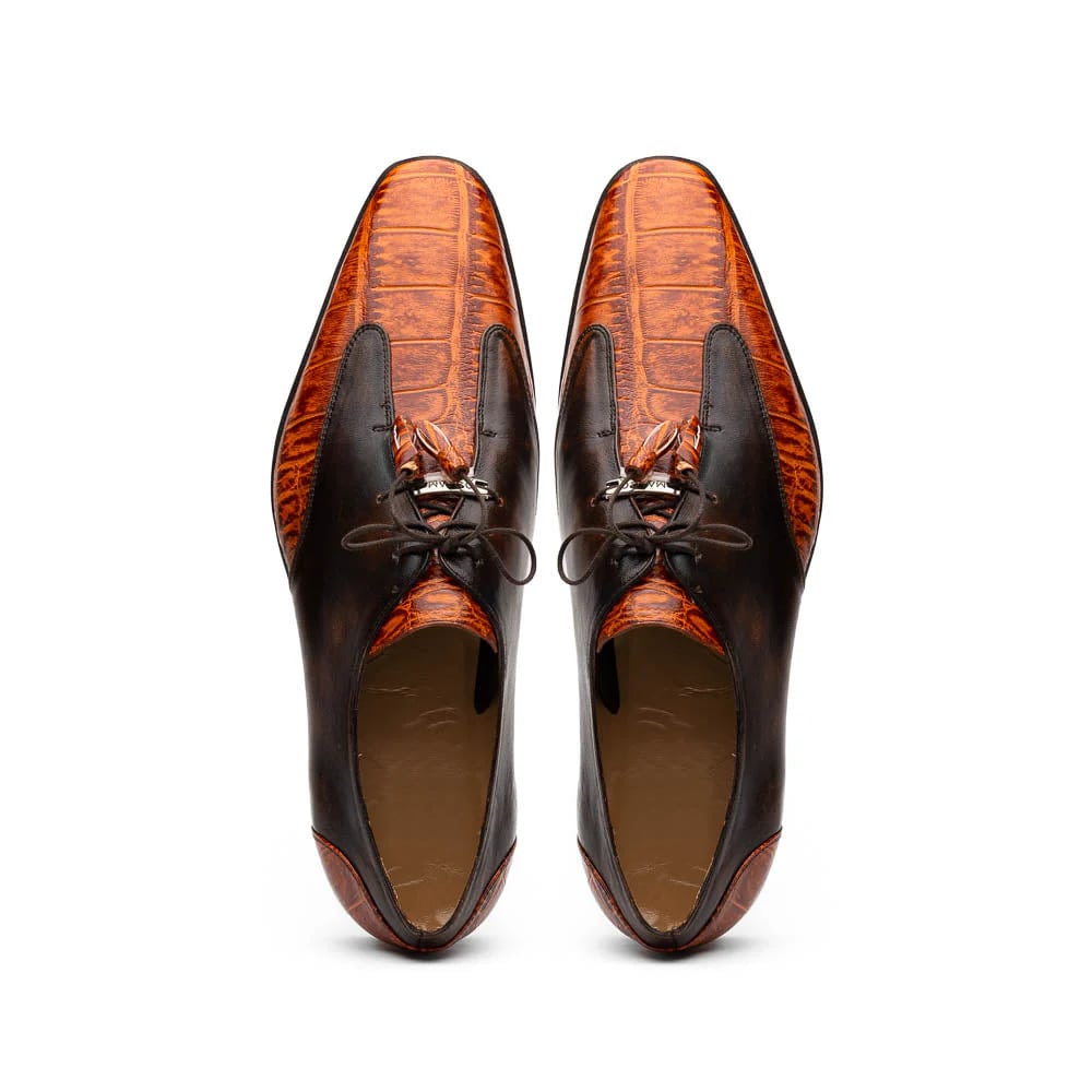 Marco Di Milano Anzio Exotic Alligator & Calfskin Leather Brandy Oxfords
