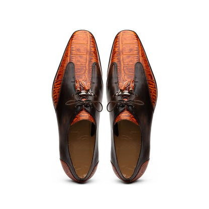 Marco Di Milano Anzio Exotic Alligator & Calfskin Leather Brandy Oxfords