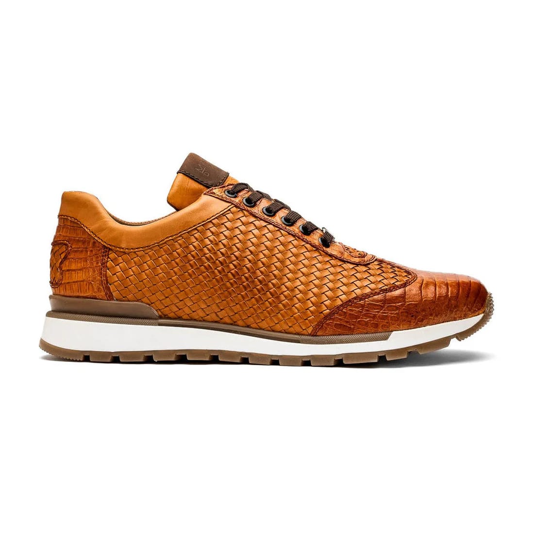 Marco Di Milano Roma Men's Shoes Brandy Exotic Crocodile / Woven Leather Casual Sneakers