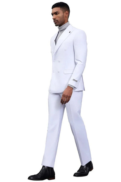White Wedding Suit For Men - Perfect For Groom - Men's Designer Stacy Adams Classic Double Breasted Suit In White 4   - from alligatorwarehouse.com