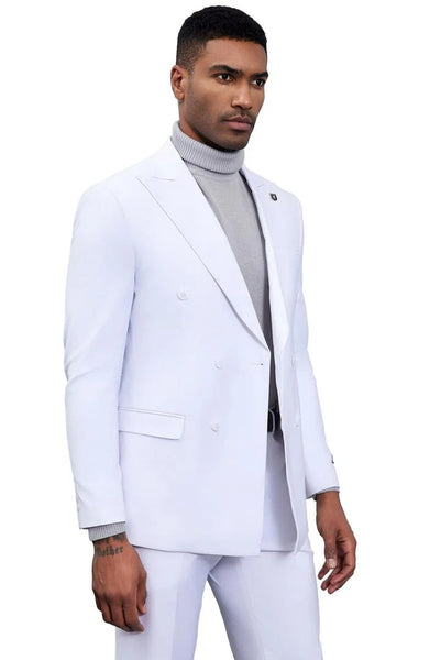 White Wedding Suit For Men - Perfect For Groom - Men's Designer Stacy Adams Classic Double Breasted Suit In White 1   - from alligatorwarehouse.com