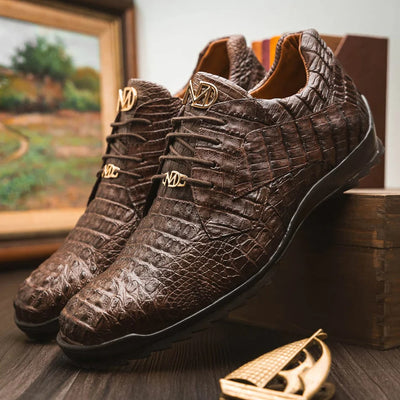 Marco Di Milano Kratos Men's Shoes Brown Exotic Caiman Crocodile Sport Sneakers 2 KRATOS_CAIMAN FUSCUS_BROWN_7  - from alligatorwarehouse.com
