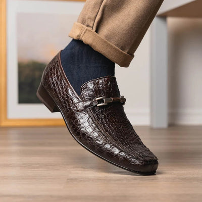 Marco Di Milano Fabro Men's Shoes Brown Exotic Crocodile Horsebit Loafers 5 FABRO-TIN_CAIMAN_BROWN_8  - from alligatorwarehouse.com