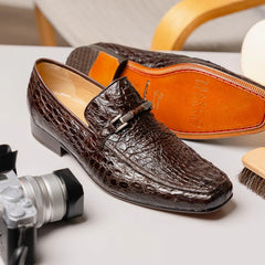 Marco Di Milano Fabro Men's Shoes Brown Exotic Crocodile Horsebit Loafers