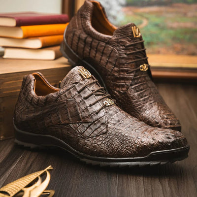 Marco Di Milano Kratos Men's Shoes Brown Exotic Caiman Crocodile Sport Sneakers 4 KRATOS_CAIMAN FUSCUS_BROWN_7  - from alligatorwarehouse.com