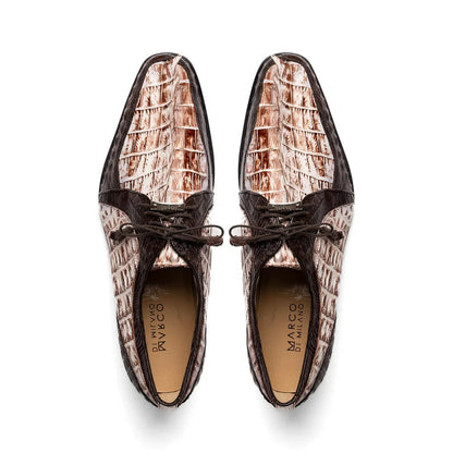 Marco Di Milano Caribe Men's Shoes Rustic White & Brown Genuine Hornback Caiman Crocodile Dress Derby Oxfords