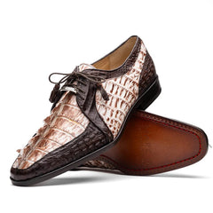 Marco Di Milano Caribe Men's Shoes Rustic White & Brown Genuine Hornback Caiman Crocodile Dress Derby Oxfords