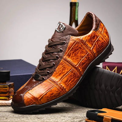 Marco Di Milano Saulo Men's Shoes Brandy & Brown Exotic Ostich / Alligator Casual Sneakers 4 SAULO_ALLIGATOR-OSTRICH_BRANDY_8  - from alligatorwarehouse.com