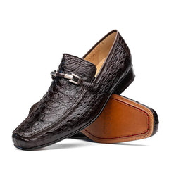 Marco Di Milano Fabro Men's Shoes Brown Exotic Crocodile Horsebit Loafers