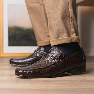 Marco Di Milano Fabro Men's Shoes Brown Exotic Crocodile Horsebit Loafers 4 FABRO-TIN_CAIMAN_BROWN_8  - from alligatorwarehouse.com