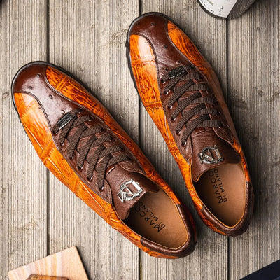 Marco Di Milano Saulo Men's Shoes Brandy & Brown Exotic Ostich / Alligator Casual Sneakers 3 SAULO_ALLIGATOR-OSTRICH_BRANDY_8  - from alligatorwarehouse.com