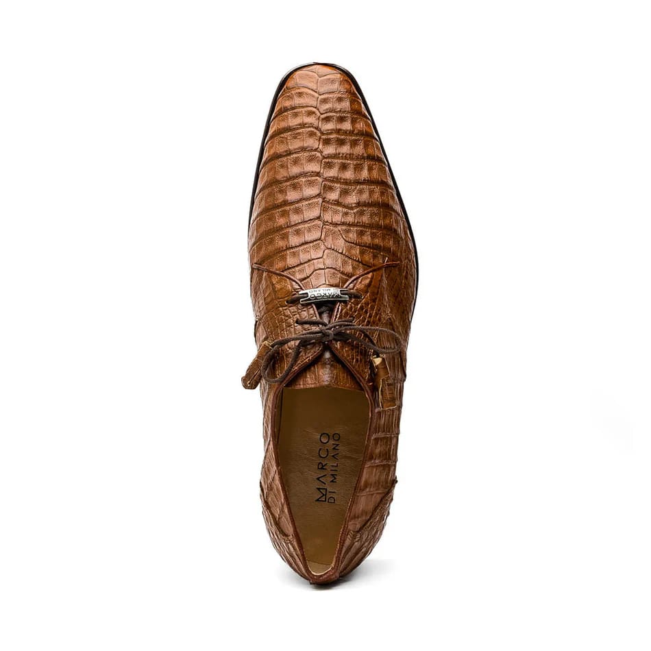 Marco Di Milano Lacio Men's Shoes Bay Apache Brown Genuine Caiman Crocodile Dress Derby Oxfords