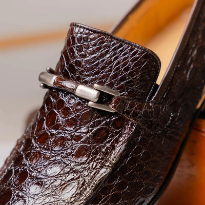 Marco Di Milano Fabro Men's Shoes Brown Exotic Crocodile Horsebit Loafers 12 FABRO-TIN_CAIMAN_BROWN_8  - from alligatorwarehouse.com
